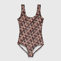 Женский купальник-боди Тёмный розовый полосы узоры