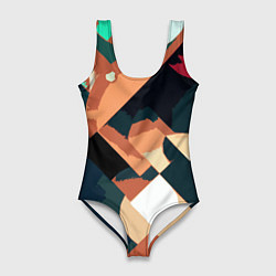 Женский купальник-боди Сине-бежевый абстракция