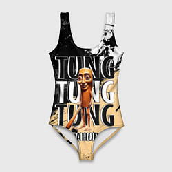 Купальник-боди 3D женский Тунг тунг тунг сахур итальянские мемы, цвет: 3D-принт
