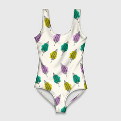 Купальник-боди 3D женский Листья на пятнах, цвет: 3D-принт