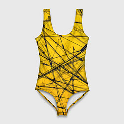 Женский купальник-боди Черные штрихи на желтом