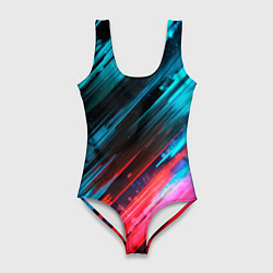 Женский купальник-боди Синяя и красная краска на черном