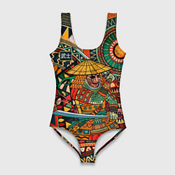 Купальник-боди 3D женский Цветной самурай, цвет: 3D-принт