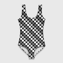 Купальник-боди 3D женский Белый серый горох на черном ретро, цвет: 3D-принт