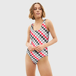 Купальник-боди 3D женский Красный и серый горошек ретро, цвет: 3D-принт — фото 2