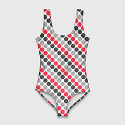 Купальник-боди 3D женский Красный и серый горошек ретро, цвет: 3D-принт