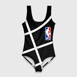 Купальник-боди 3D женский НБА на черном фоне, цвет: 3D-принт