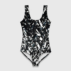 Купальник-боди 3D женский Искажённый пёстрый чёрно-белый, цвет: 3D-принт
