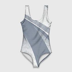Женский купальник-боди Светлый серо-голубой текстурированный с полосой