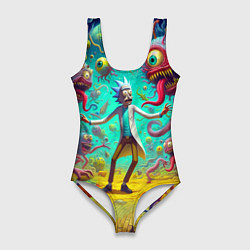 Купальник-боди 3D женский Рик Санчес в компании отвязных чудищ - нейроарт фа, цвет: 3D-принт