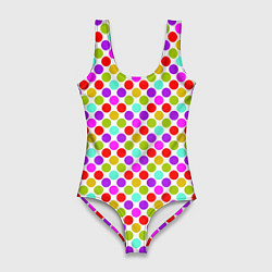 Купальник-боди 3D женский Разноцветный горох на белом, цвет: 3D-принт