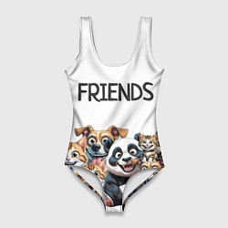 Купальник-боди 3D женский Котенок щенок и панда друзья, цвет: 3D-принт