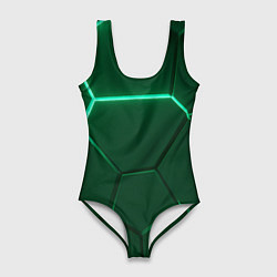 Женский купальник-боди Зеленые плиты с неоном