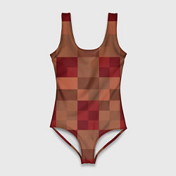 Купальник-боди 3D женский Бордовые пиксели, цвет: 3D-принт