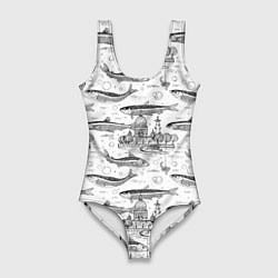 Женский купальник-боди Корюшка и рыбалка в Питере паттерн