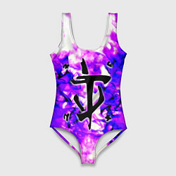 Купальник-боди 3D женский Doom неоновый огонь лого, цвет: 3D-принт