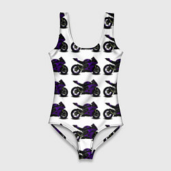 Купальник-боди 3D женский The motorcycle is dark purple, цвет: 3D-принт