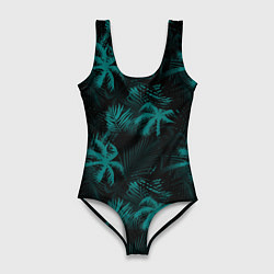Купальник-боди 3D женский Palm light blue dark, цвет: 3D-принт