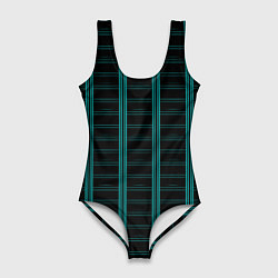 Купальник-боди 3D женский Color blue dark stripe, цвет: 3D-принт