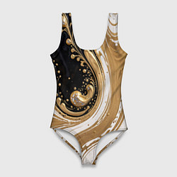Купальник-боди 3D женский Черный агат и жидкое золото, цвет: 3D-принт