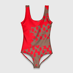 Женский купальник-боди Абстрактные алые пятна на цвете какао