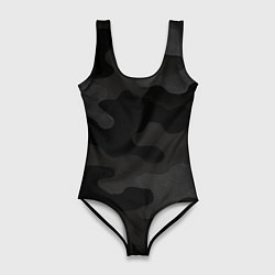 Купальник-боди 3D женский Черно-серая текстура камуфляжа, цвет: 3D-принт