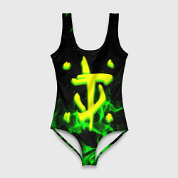 Купальник-боди 3D женский Doom кислотное лого огненный, цвет: 3D-принт