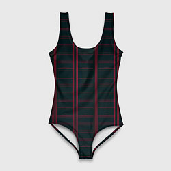 Купальник-боди 3D женский Color dark cage red stripes, цвет: 3D-принт