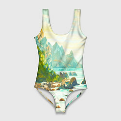 Купальник-боди 3D женский Художественный пейзаж море скалы, цвет: 3D-принт