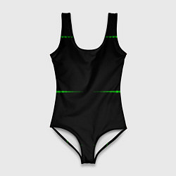 Купальник-боди 3D женский Color black green orange stripes, цвет: 3D-принт