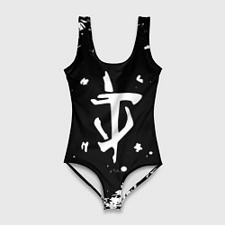 Купальник-боди 3D женский Doom белый всплеск красок, цвет: 3D-принт