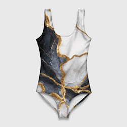 Женский купальник-боди Мрамор белый и черный с золотом