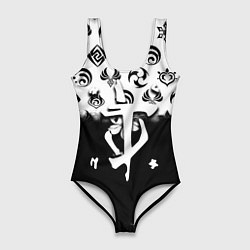 Женский купальник-боди Doom черно белые аниме