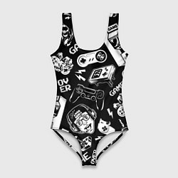 Купальник-боди 3D женский Retro gamer pattern, цвет: 3D-принт