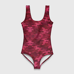 Купальник-боди 3D женский Малиновый комуфляж, цвет: 3D-принт