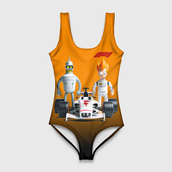 Купальник-боди 3D женский Механик Бендер и пилот формулы 1 Фрай, цвет: 3D-принт