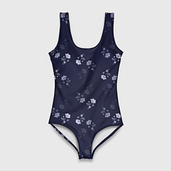 Женский купальник-боди Цветочный узор синий