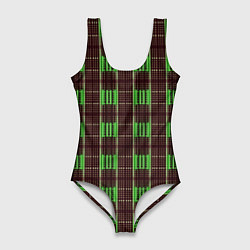 Женский купальник-боди Neon color black and green stripes