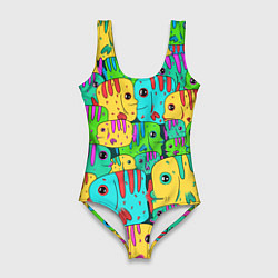 Купальник-боди 3D женский Яркие тропические рыбки паттер, цвет: 3D-принт