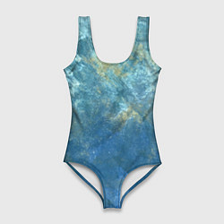 Купальник-боди 3D женский Абстракция - gold in blue-turquoise color, цвет: 3D-принт