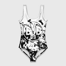 Купальник-боди 3D женский Borussia черные краски, цвет: 3D-принт