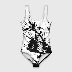 Женский купальник-боди Чёрная взрывная краска на белом