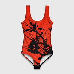 Женский купальник-боди Взрыв чёрной краски на красно-оранжевом
