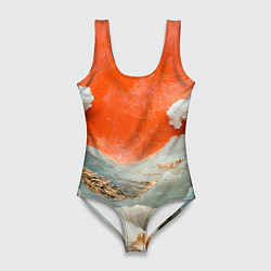 Купальник-боди 3D женский Японский пейзаж абстракция, цвет: 3D-принт
