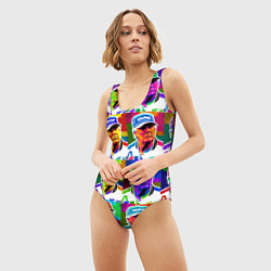 Купальник-боди 3D женский Donald Trump - pop art poster, цвет: 3D-принт — фото 2