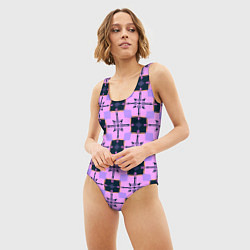 Купальник-боди 3D женский Квадраты с цветочными перекрестиями, цвет: 3D-принт — фото 2