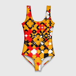 Женский купальник-боди Красно-желтая геометрическая абстракция