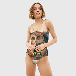 Купальник-боди 3D женский Сова разделенная на день и ночь абстракция, цвет: 3D-принт — фото 2