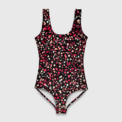 Купальник-боди 3D женский Красно-розовые крапинки, цвет: 3D-принт