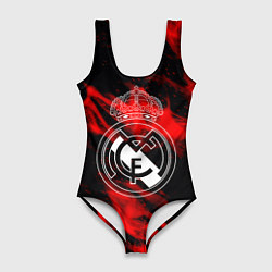 Купальник-боди 3D женский Real Madrid красный огонь, цвет: 3D-принт